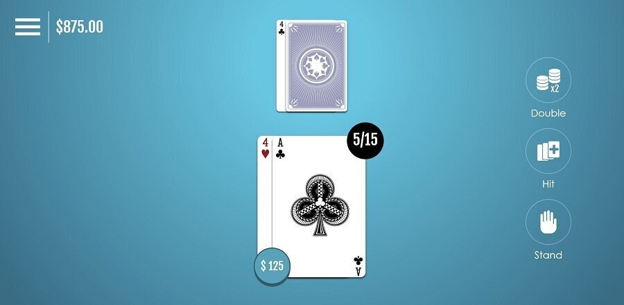 Single-deck blackjack game view