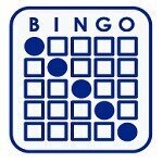 Bingo card with diagonal pattern in dark blue and white