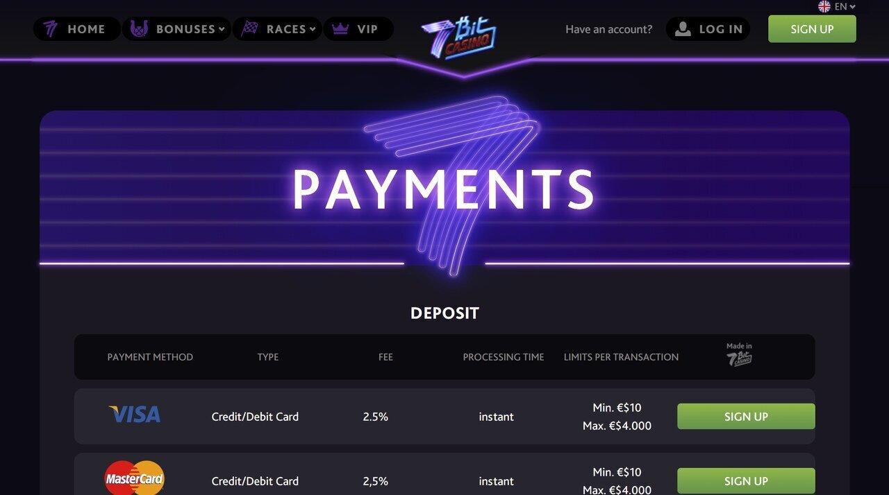 7Bit casino fast cashout