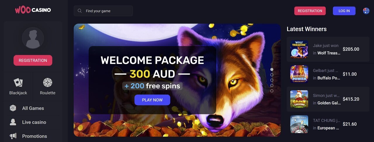 Woo Casino homepage