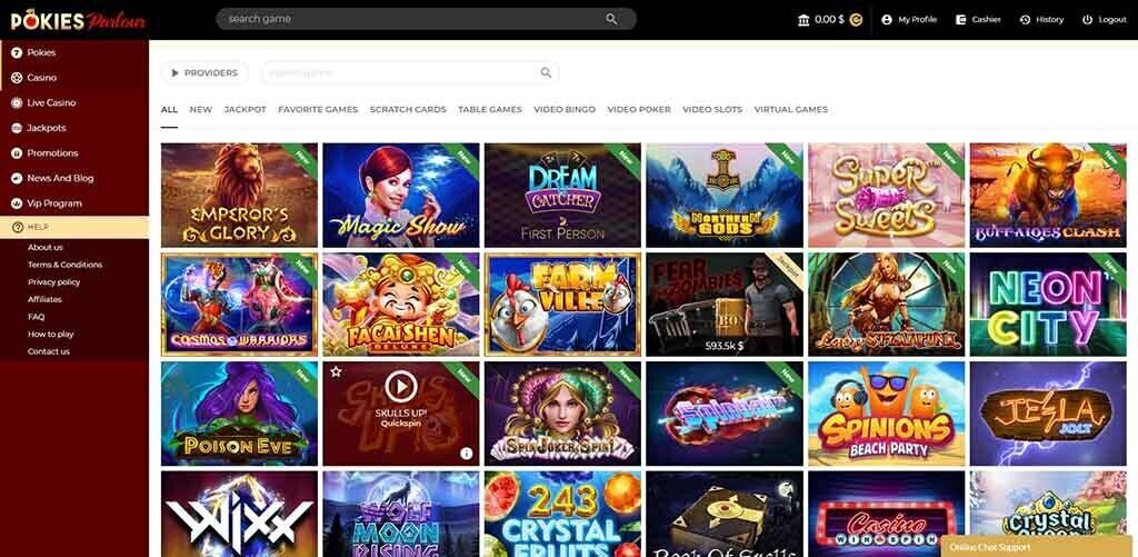 Pokies selection at Pokies Parlour