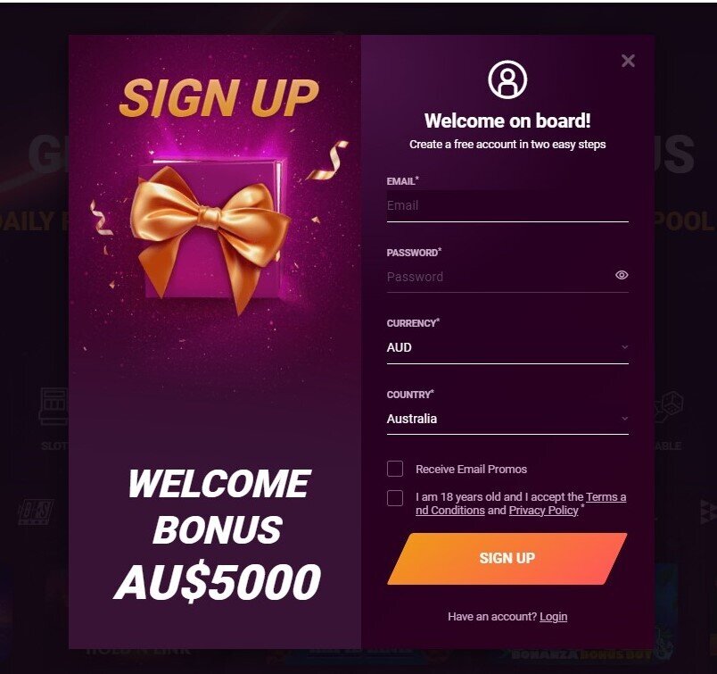 casinonic signup form
