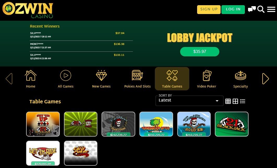 Ozwin Casino Table Games