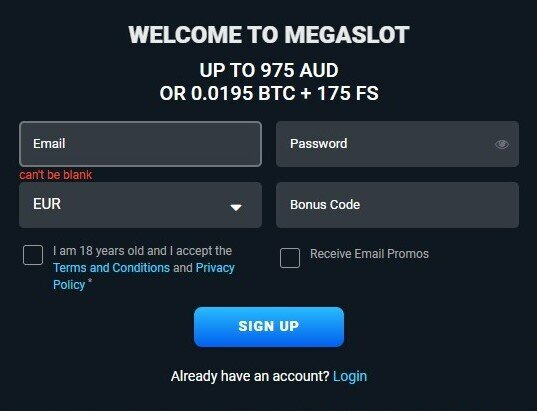 megaslot casino sign up