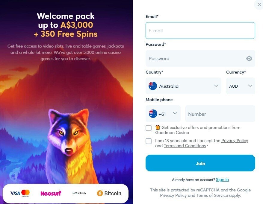 Goodman online casino registration
