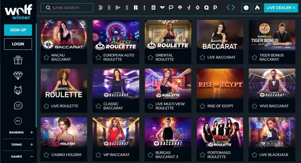wolf winner live casino