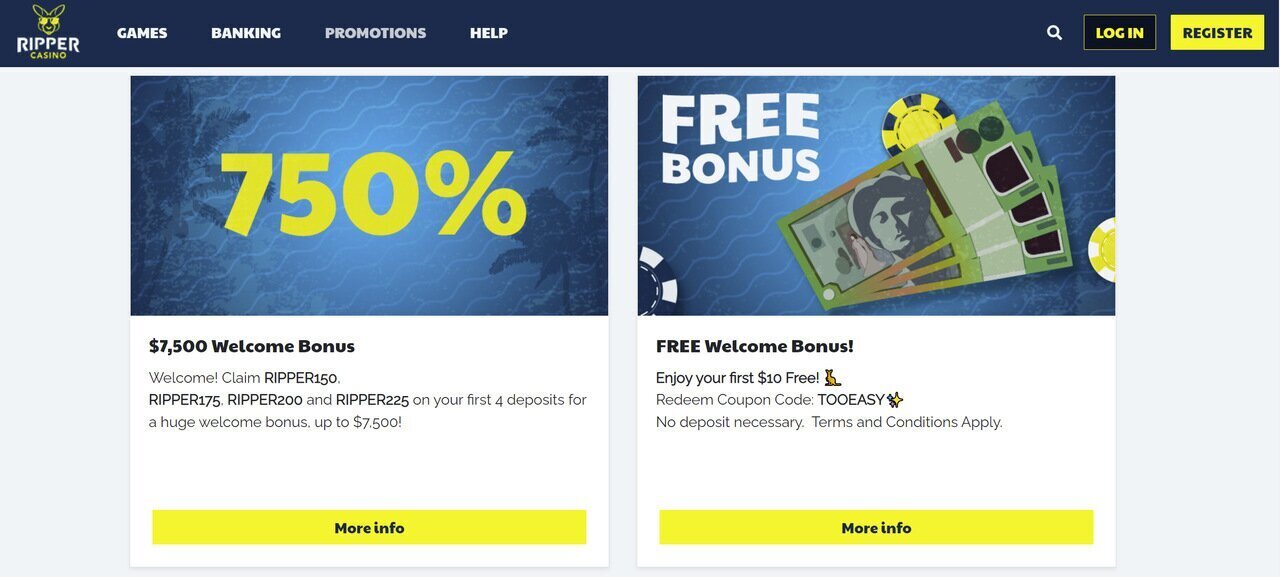 Ripper casino bonuses