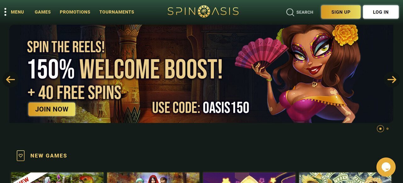 Spin Oasis casino homepage