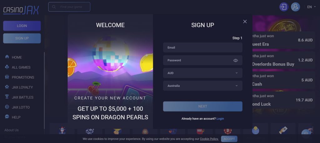 Casino Jax sign up