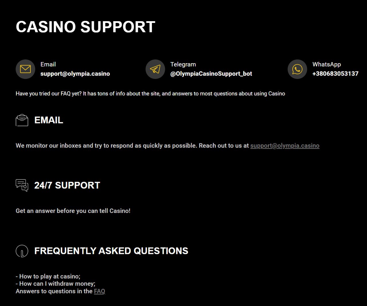 Olympia customer support