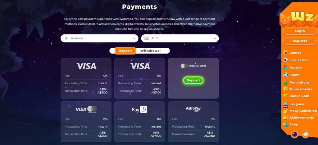 Wazamba casino payments