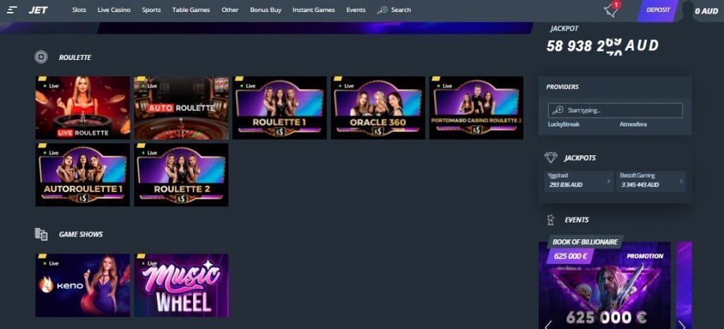 Jet Casino Live Casino