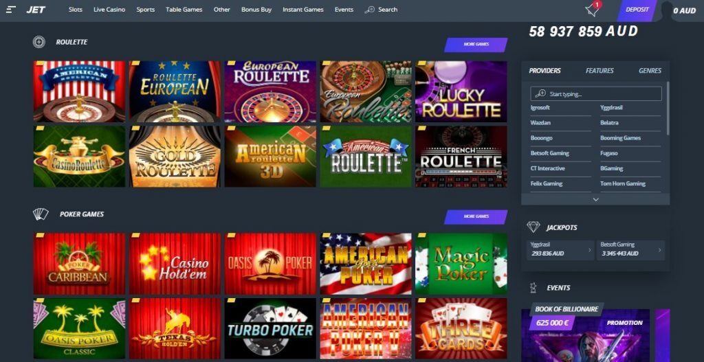 Jet Casino Table Games