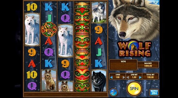 virtual reels on the wolf rising pokie