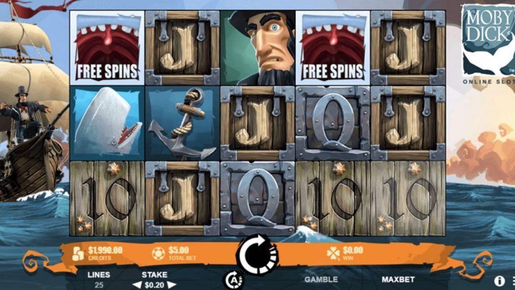 Virtual reels on the Moby Dick pokie from Microgaming