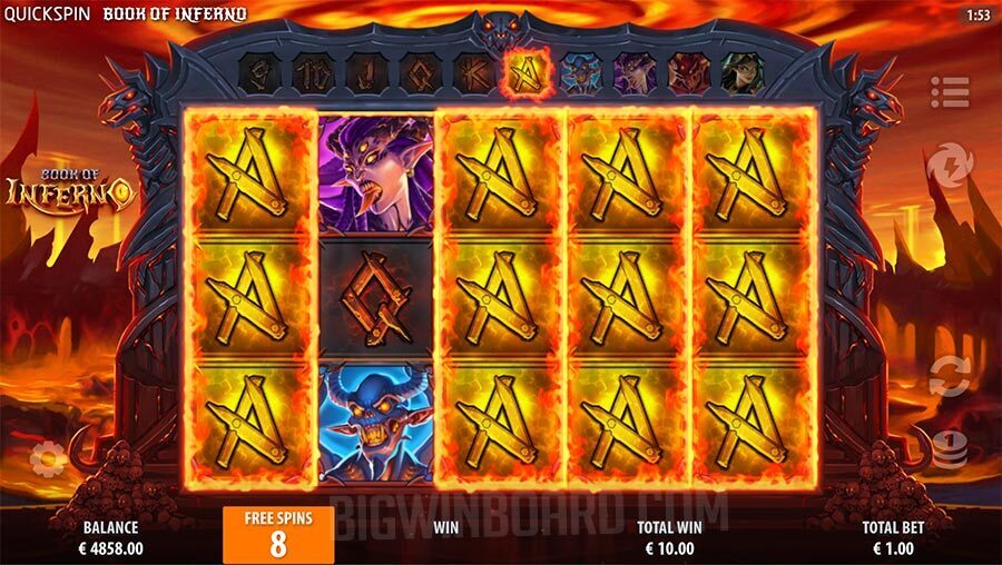 Virtual reels on the Book of Inferno pokie