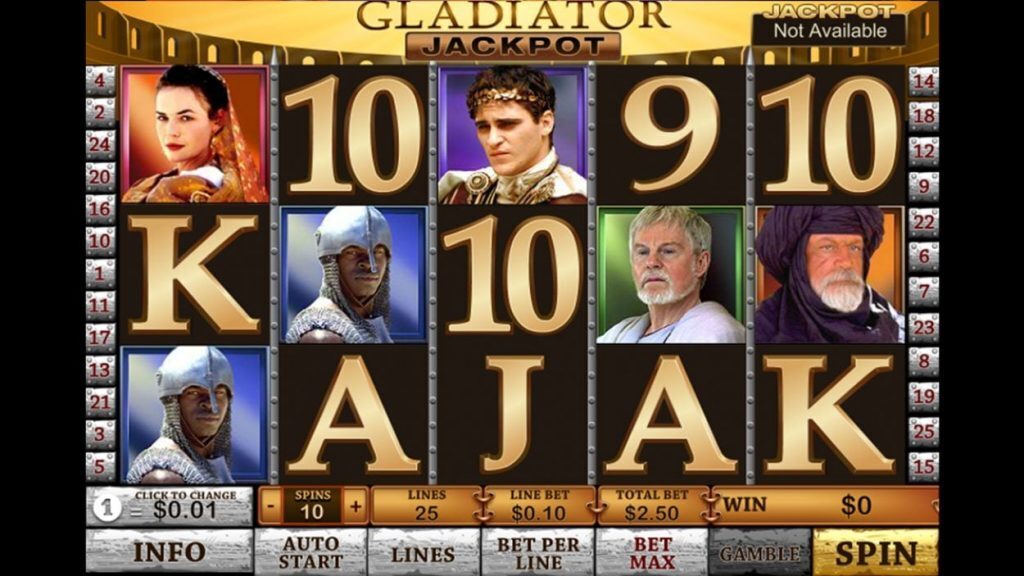 Virtual reels on the Gladiator pokie from Playtech