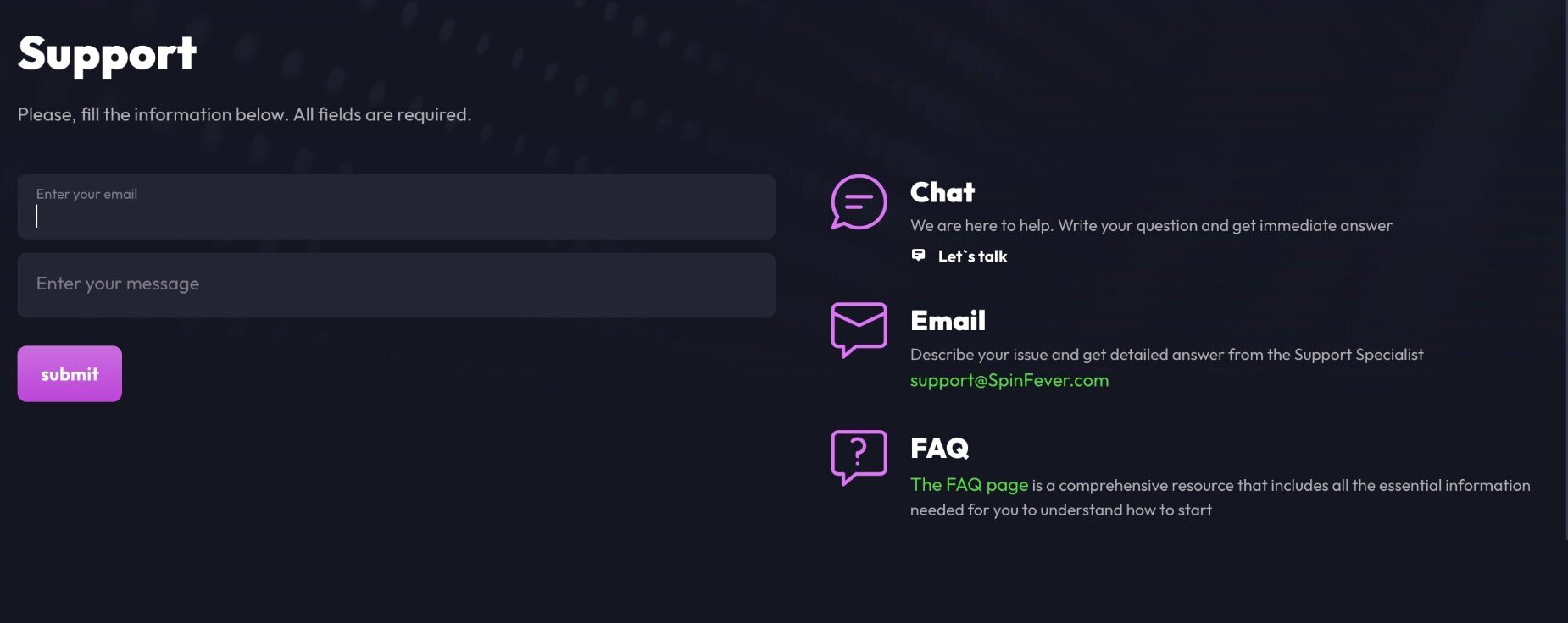 spin fever casino customer service