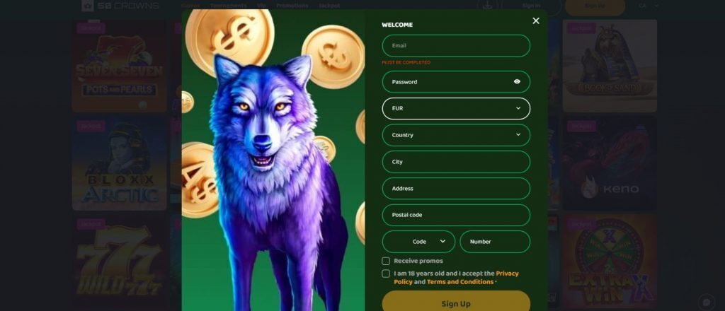 Sign Up at 50 Crowns Casino