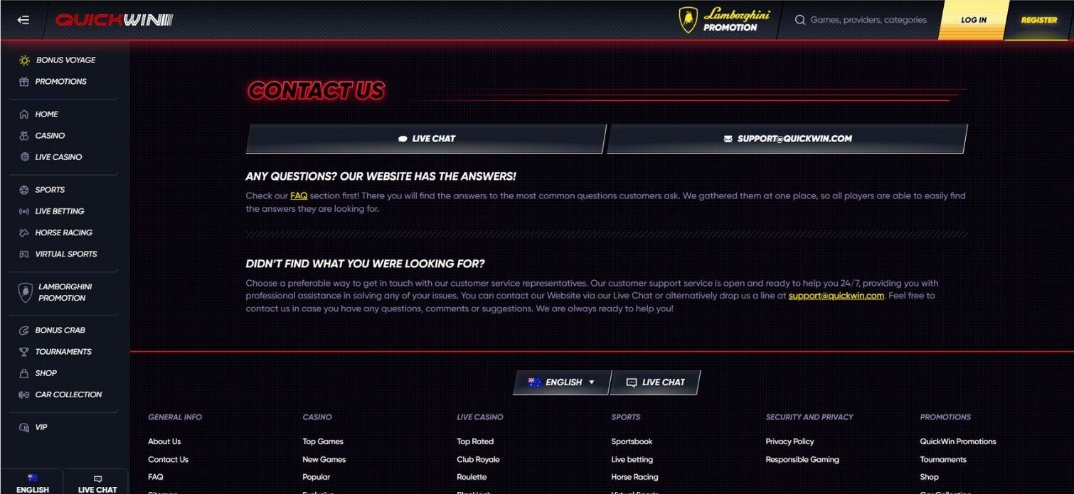 QuickWin Casino Contact