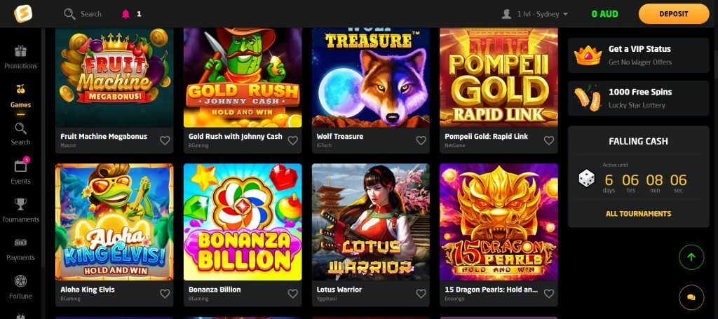 Stay Casino online pokies section showing titles like Wolf Treasure