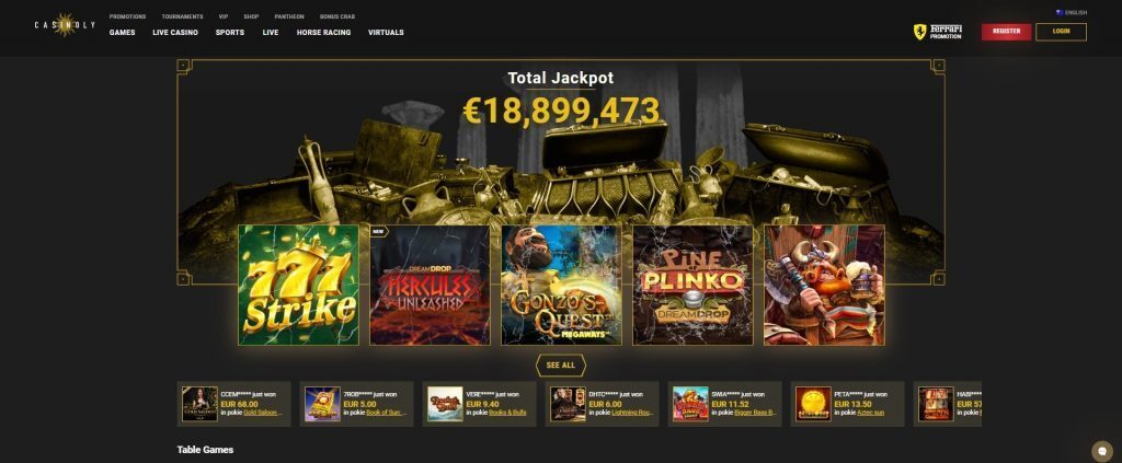 Casinoly casino jackpot offer
