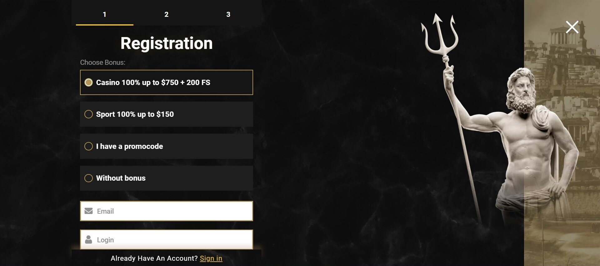 Casinoly registration form