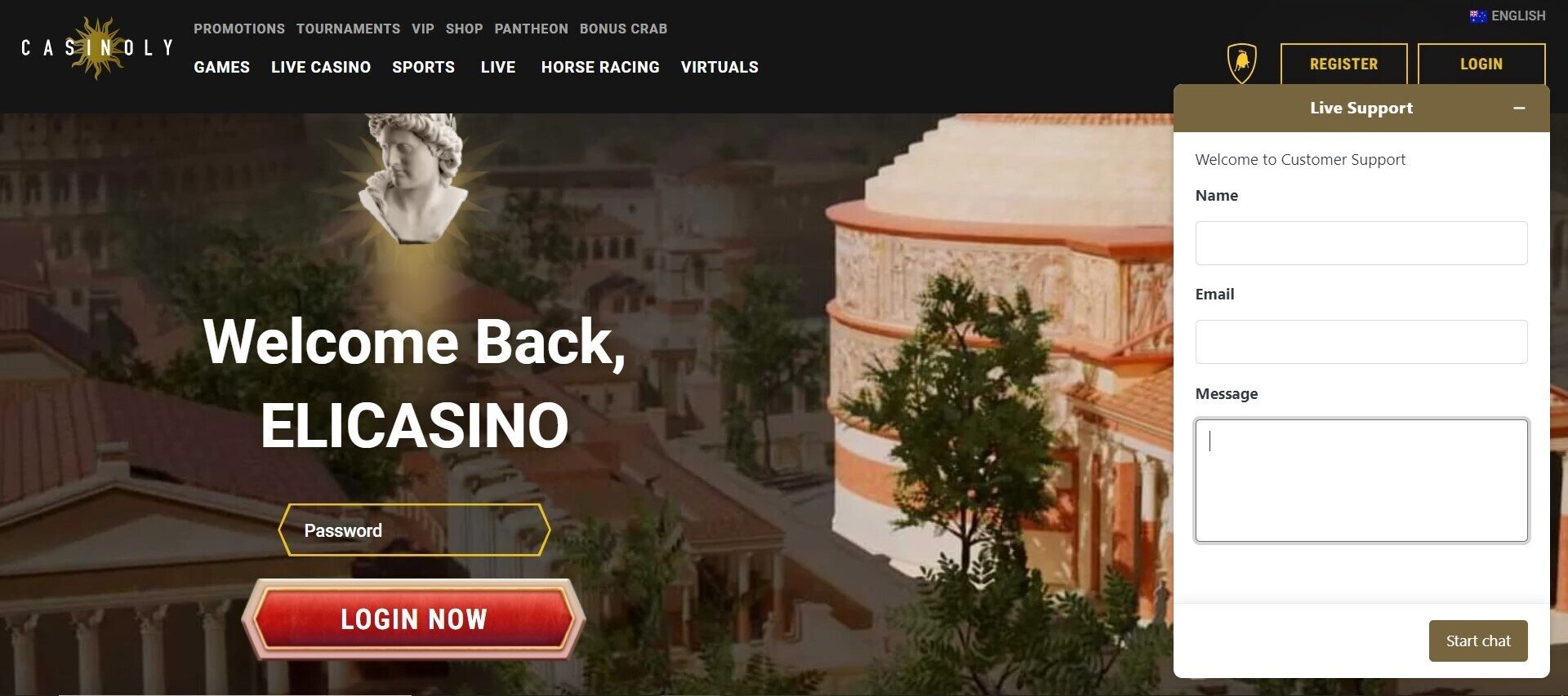 Casinoly customer support via live chat