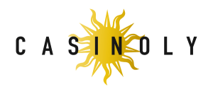 Casinoly logo with black letters and yellow sun in the background