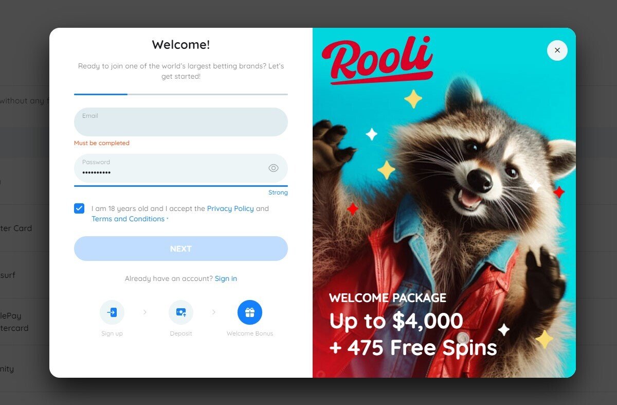 Rooli casino sign up we form