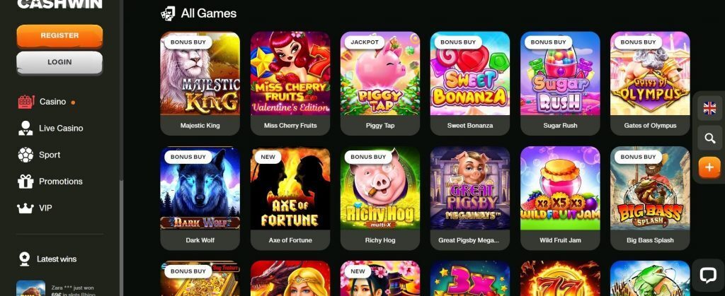 CashWin Casino homepage view