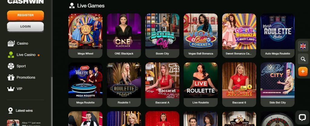 CashWin Live Casino catalogue