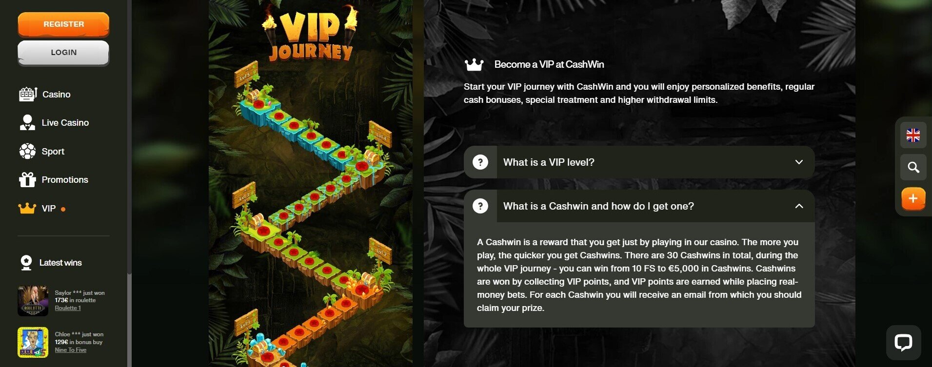 CashWin VIP Program details