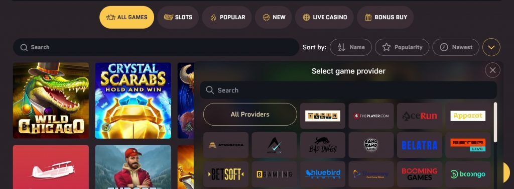 Wanted Win casino games providers