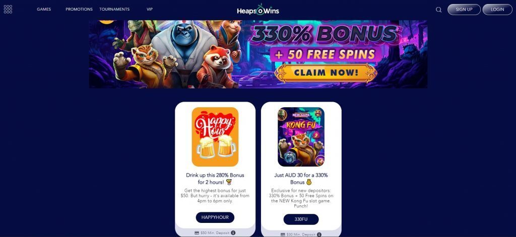 heaps o wins casino promotions and welcome bonus