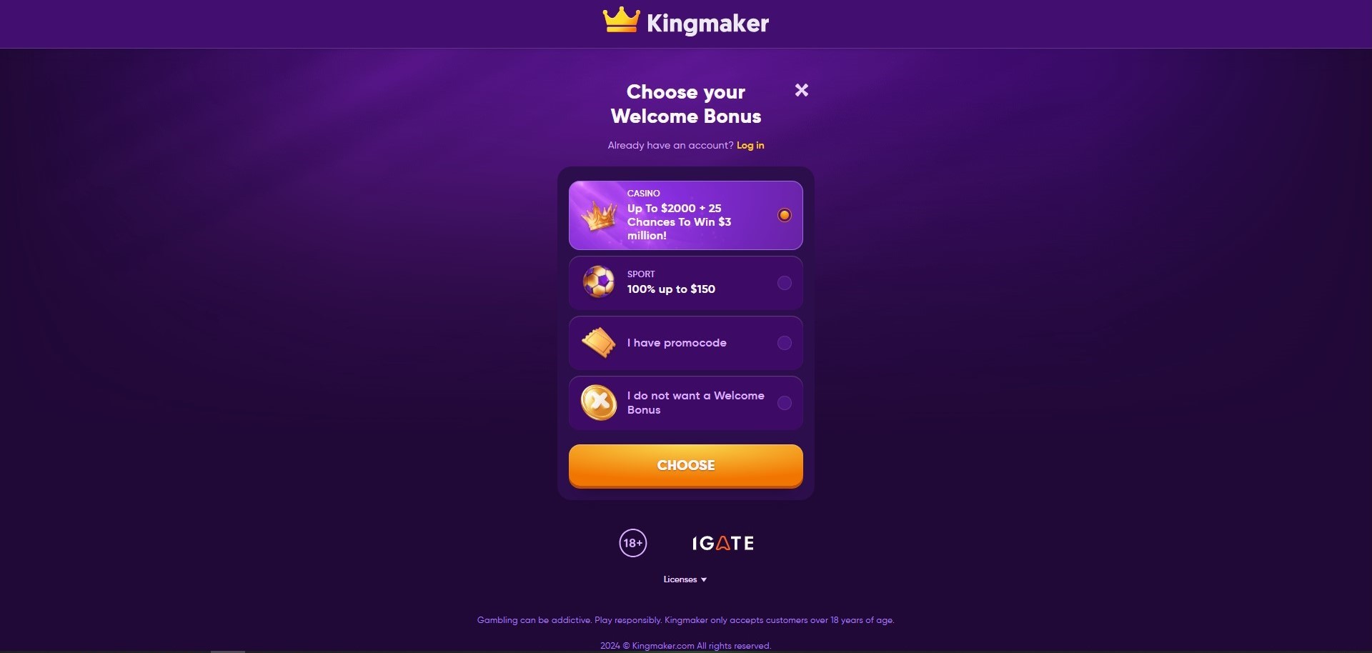 kingmaker casino signup