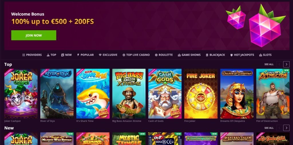 Malina casino homepage