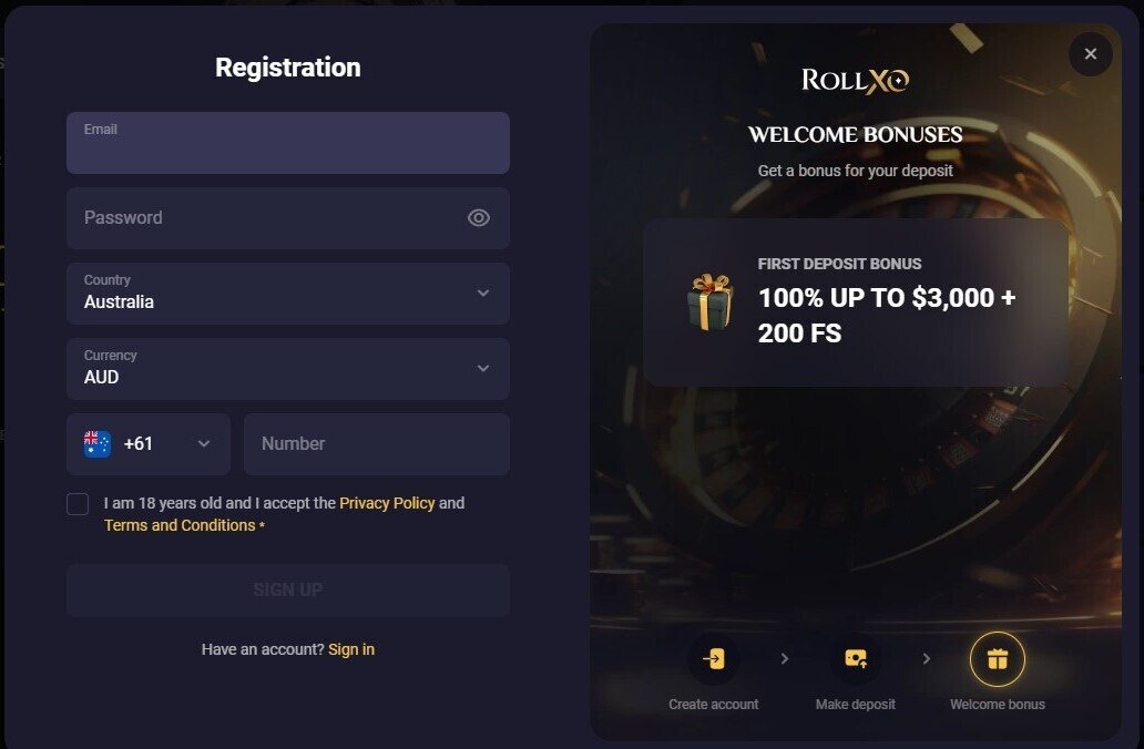 rollxo casino signup process