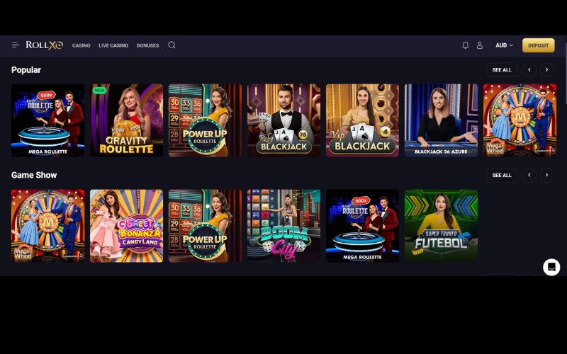 rollxo live casino catalogue
