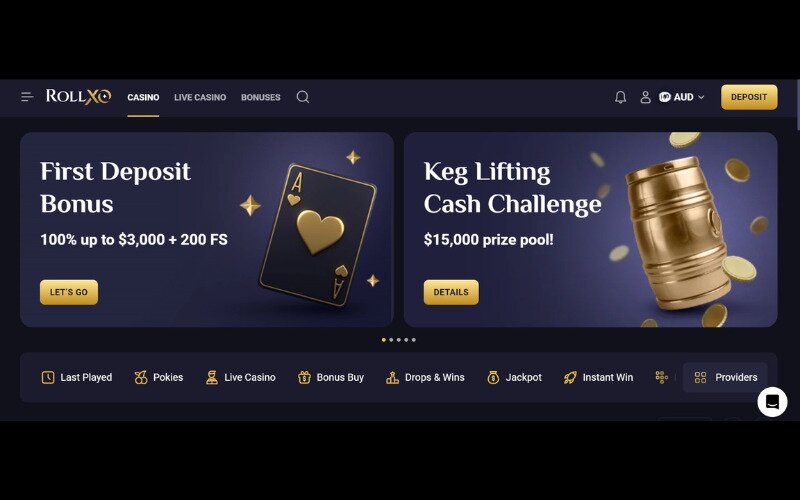 RollXO casino homepage view