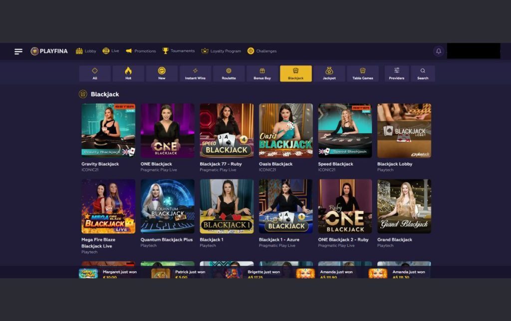 Playfina Casino blackjack catalogue