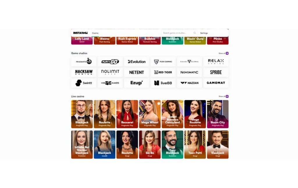 Instaspin caisno providers and live games