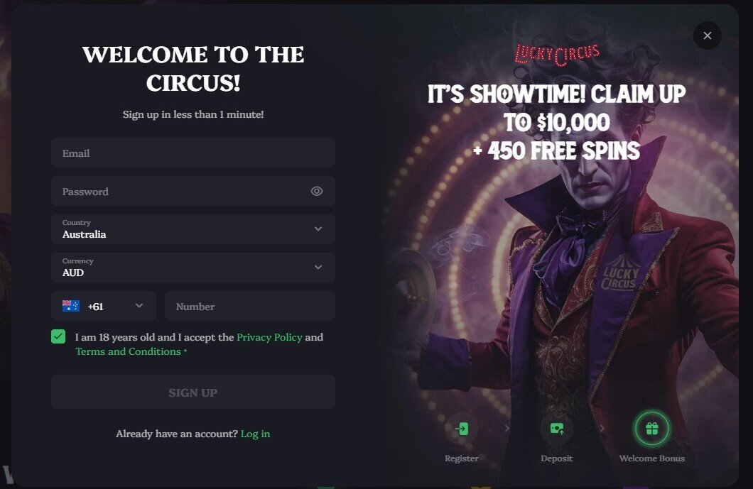 Lucky Circus sign-up form