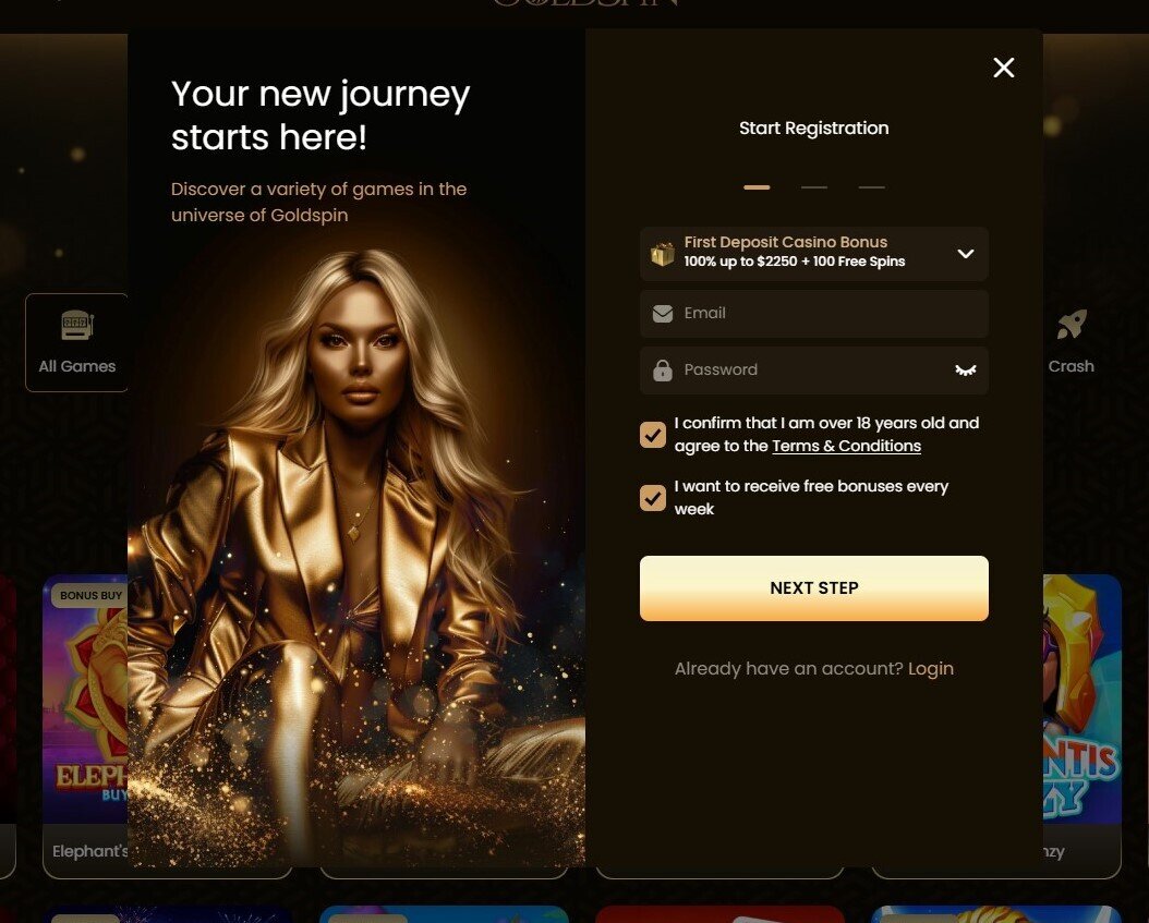 Goldspin signup process