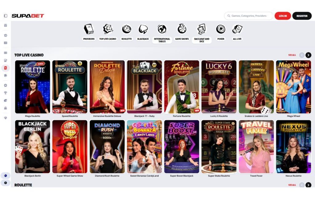 Supabet Casino live dealer games catalogue