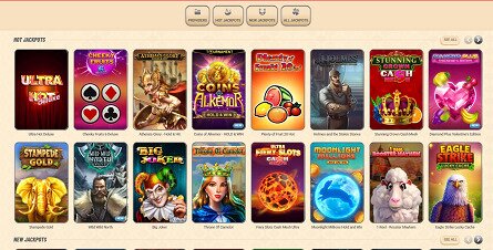 Screenshot of Vegasino Jackpots page