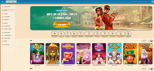 Screenshot of Vegasino homepage