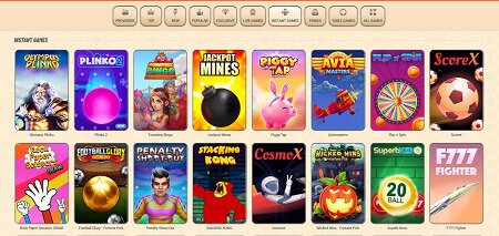 Screenshot of Vegasino instant games page