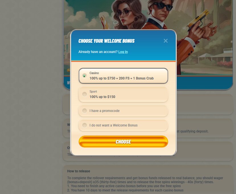 Sign up process at Vegasino