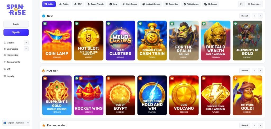 Spinrise casino homepage
